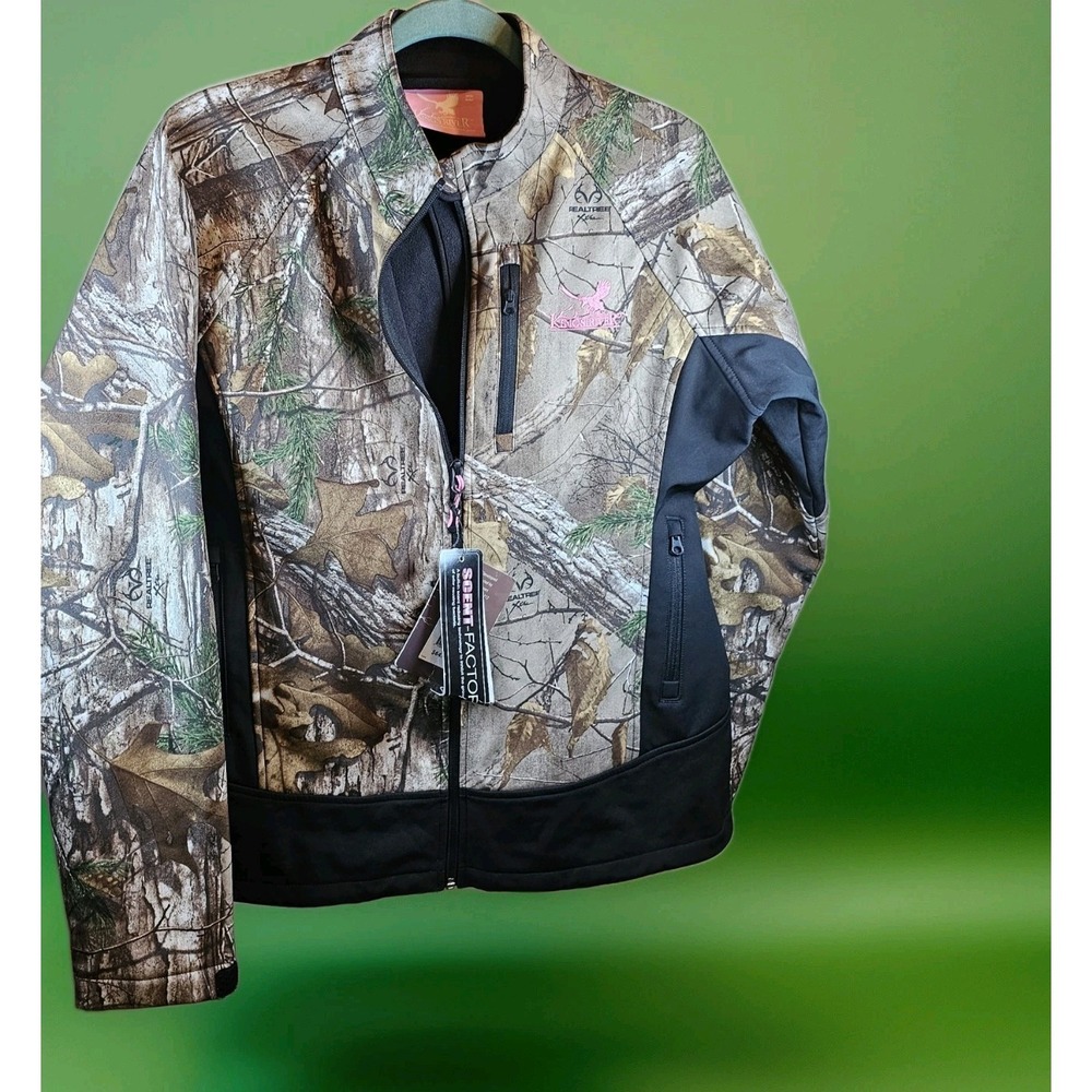 Kings River Black Pink Camo Soft Shell Water/Wind Proof Jacket Size Medium NWT